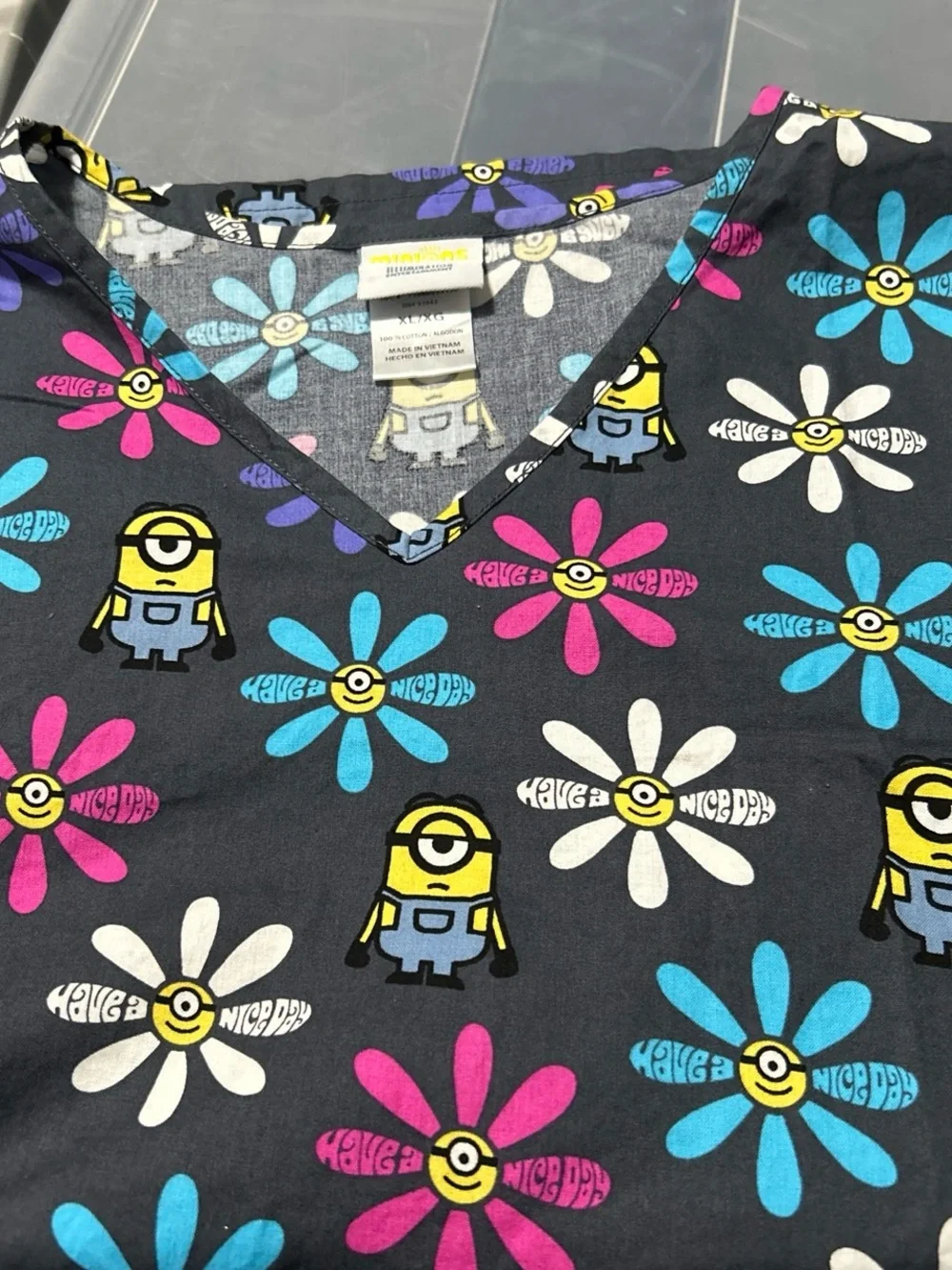 Minions Floral V-Neck Tunic Top - Black with Multicolor Flowers